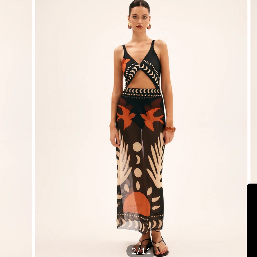 Commense Bird Print Cutout Swimsuit & Cover Up NWOT